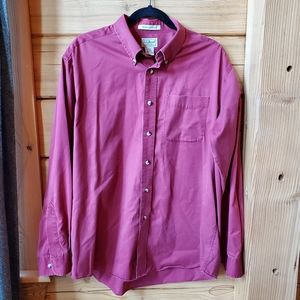 L.L.Bean Dark‎ Red Wrinkle Resistant Button Up Dress Shirt Men's Size Large